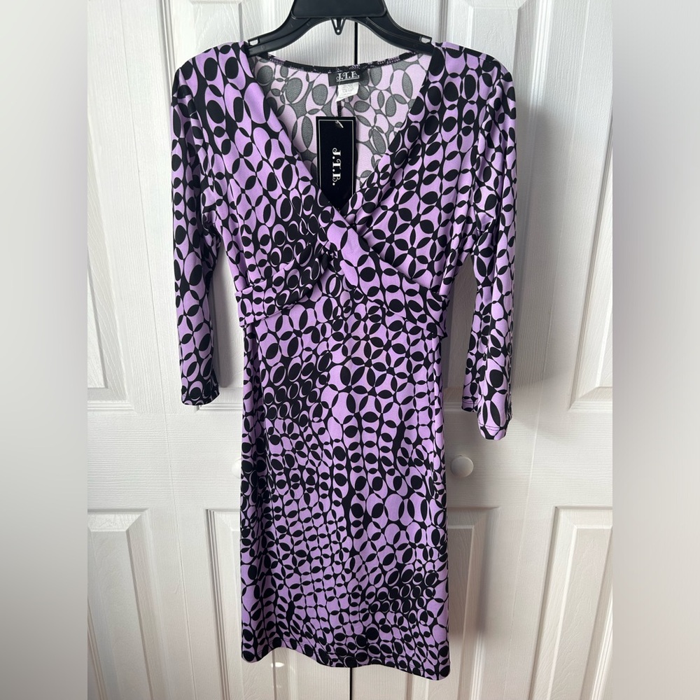 NWT Vintage Purple/Black Circle Long Sleeve Spandex Dress - Size Medium